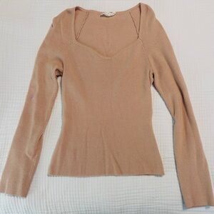 Chic Tan V-Neck Women's Sweater